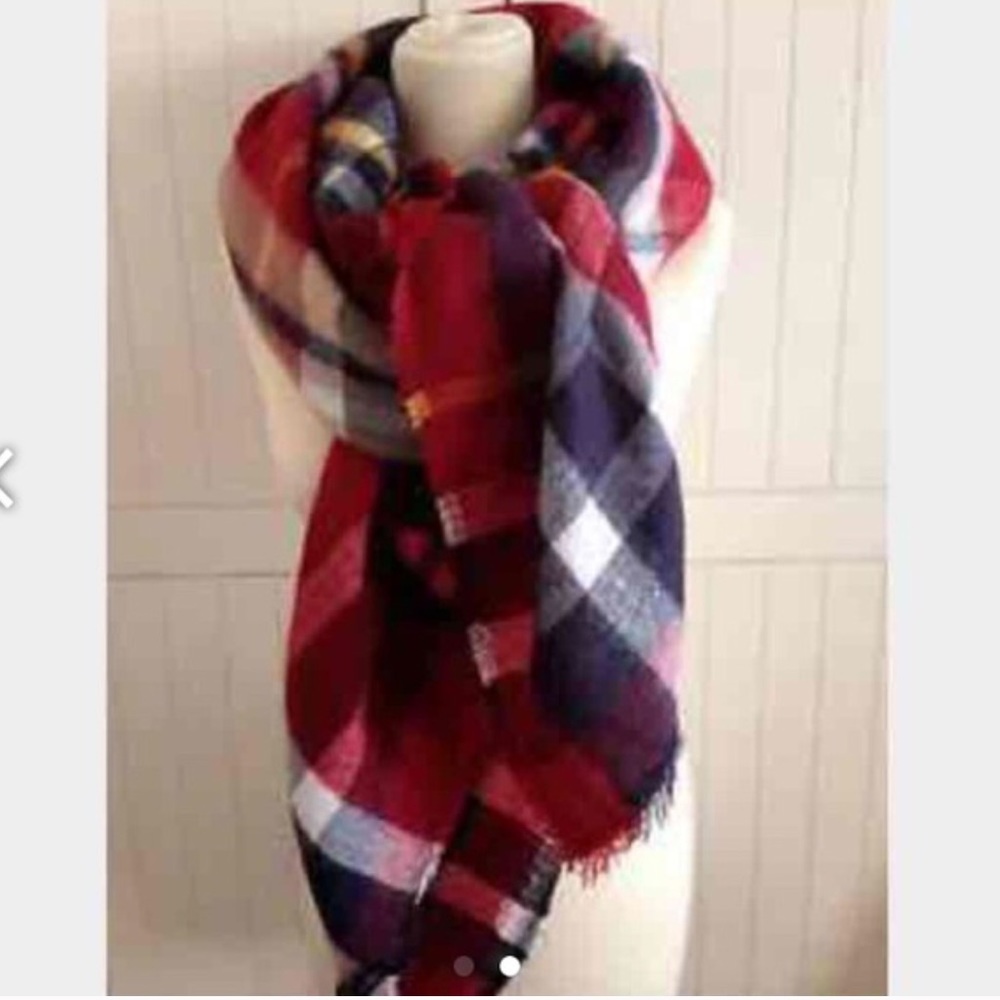 ZARA Red Plaid Blanket Scarf - Picture 2 of 4
